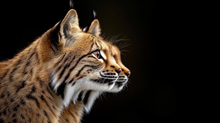 Obraz premium Close-up profile of a lynx against black background
