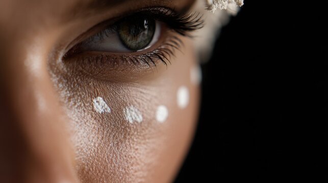 Close-up of a person's eye. the eye is the focal point of the image, with the iris and eyelashes clearly visible.