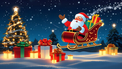 CRISTMAS BACKGROUND WITH SANTA AND GIFT BOX 