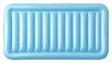 Light blue inflatable mattress with vertical ribs isolated on transparent background