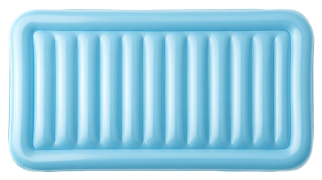 Light blue inflatable mattress with vertical ribs isolated on transparent background