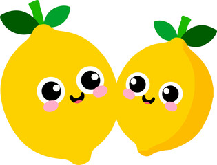 Two cartoon lemons with cute faces and cheerful expressions 