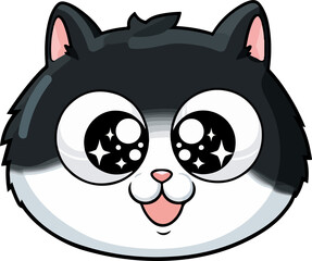 Cartoon Style Cute Cat with Big Eyes Vector Illustration
