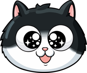 Cartoon Style Cute Cat with Big Eyes Vector Illustration
