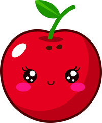 Kawaii cherry with blushing shy expression and rosy cheeks 