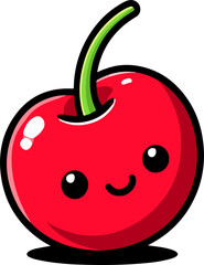 Kawaii cherry with blushing shy expression and rosy cheeks 