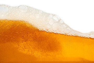 Close up bright orange Oil or beer splash texture and nature waves, Beautiful waves curve and little bubbles smooth for graphic design and background, Oil Bubbles, Soft beer bubbles, Selective focus