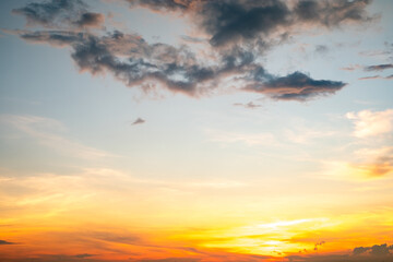 Beautiful , luxury soft gradient orange gold clouds and sunlight on the blue sky perfect for the background, take in evening,Twilight, Large size, high definition landscape photo