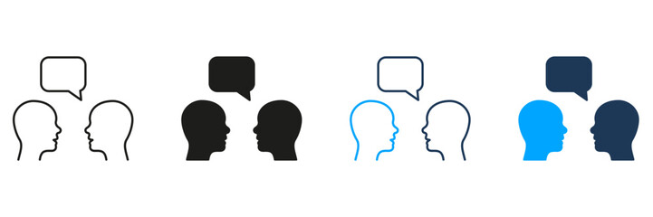 Two People Communicating With Speech Bubble Line And Solid Icon Set. Dialogue, Conversation, And Communication Symbol Collection. Interpersonal Interaction. Isolated Vector Illustration