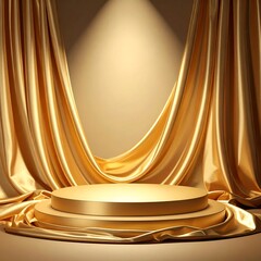 Golden podium with draped fabric