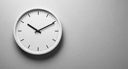 Modern minimalist white clock on grey wall conveying time and deadlines