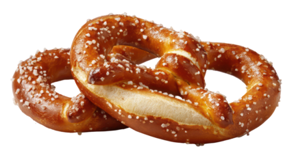 Two delicious pretzels with salt sprinkled isolated on transparent background