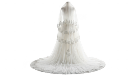 Elegant white wedding dress with lace details isolated on transparent background