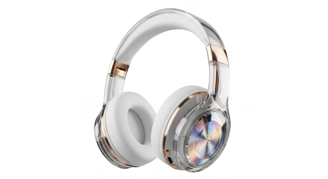 Luxurious white headphones decorated with diamonds isolated on transparent background - Powered by Adobe