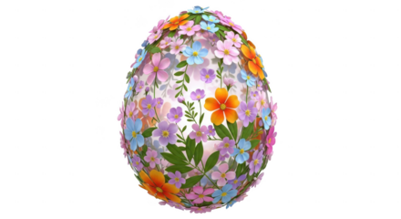 Decorative easter egg with floral embellishments isolated on transparent background