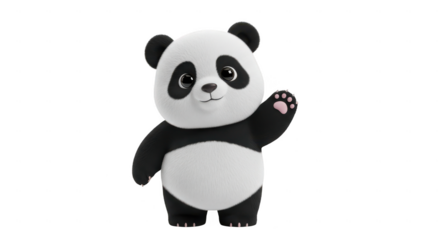 Cute panda toy waving hello isolated on transparent background