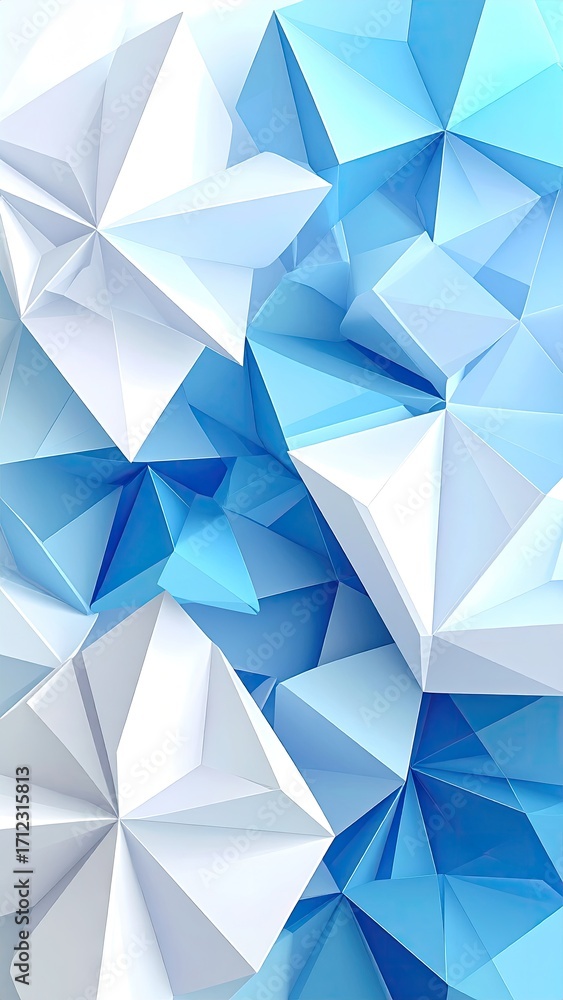 Poster Abstract geometric pattern of overlapping triangles in light blue and white