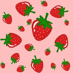 Fresh strawberry fruit pattern on pink background