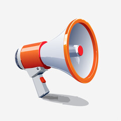 A stylized illustration featuring a detailed orange and white megaphone casting a shadow.