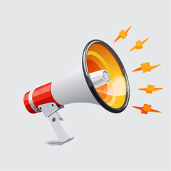 A stylized megaphone, emitting a strong, vibrant sound, with graphic lightning bolts.