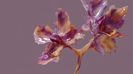 Digital art piece that appears to be a close-up of two orchid flowers. the flowers are in full bloom, with their petals spread out in a star-like shape.