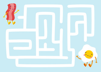 Cute maze for kids with breakfast character. Cartoon labyrinth mini game with food.