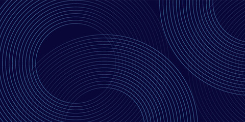 Abstract blue glowing geometric lines on dark blue background. Modern shiny blue circle lines pattern. Futuristic technology concept. Suit for cover, poster, banner, brochure, header, website