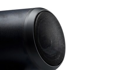 A close-up shot of a sleek, modern speaker, showcasing its design