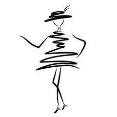 Minimalist abstract fashion sketch of woman in dress