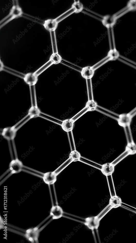 Poster close up abstract of a transparent molecular structure on a black background