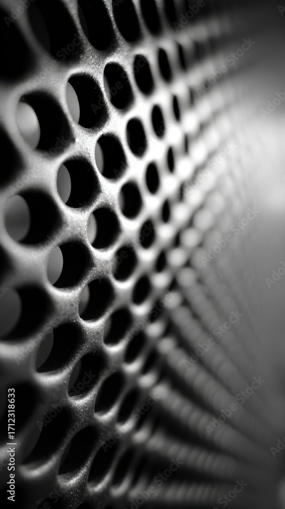 Aufkleber close up abstract texture of a perforated metal surface with circular holes in a grid pattern