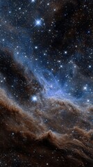 Deep space nebula with vibrant blue gas clouds and numerous stars cosmos
