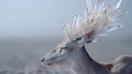 Close-up of a deer's head and neck. the deer is facing towards the right side of the image, with its head turned slightly to the left.