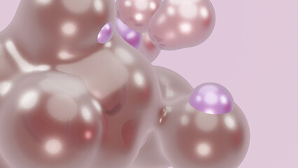 3D render animation motion design presentation background wallpaper metasphere. Pink purple abstract meta sphere liquid shape moving deformation transition to meta balls bubbles drops pearls molecules
