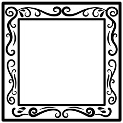 Elegant Decorative Square Frame Vintage Ornate Black Frame. Black Border Vintage Frame.