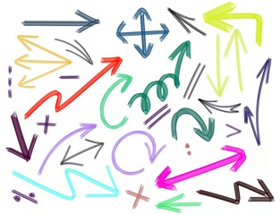 a set of multi-colored arrow indicators