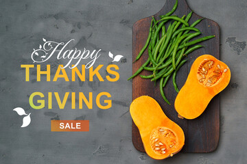 Seasonal sale features butternut squash and green beans for Thanksgiving celebration