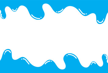 Blue liquid splash frame with white background, abstract wave border design.