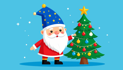 Adorable Christmas Gnome Decorating the Christmas Tree A Festive Illustration