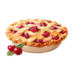 Flat 2D Cherry Pie vector illustration, icon graphic on white background