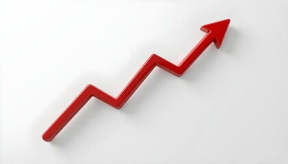 Red arrow pointing upwards isolated on white background, symbolizing positive growth and upward trajectory in business