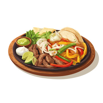 colorful fajitas dish on wooden plate clip art preview