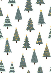 Obraz premium A charming pattern featuring a variety of festive decorated christmas trees.