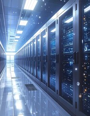 Modern server room hallway