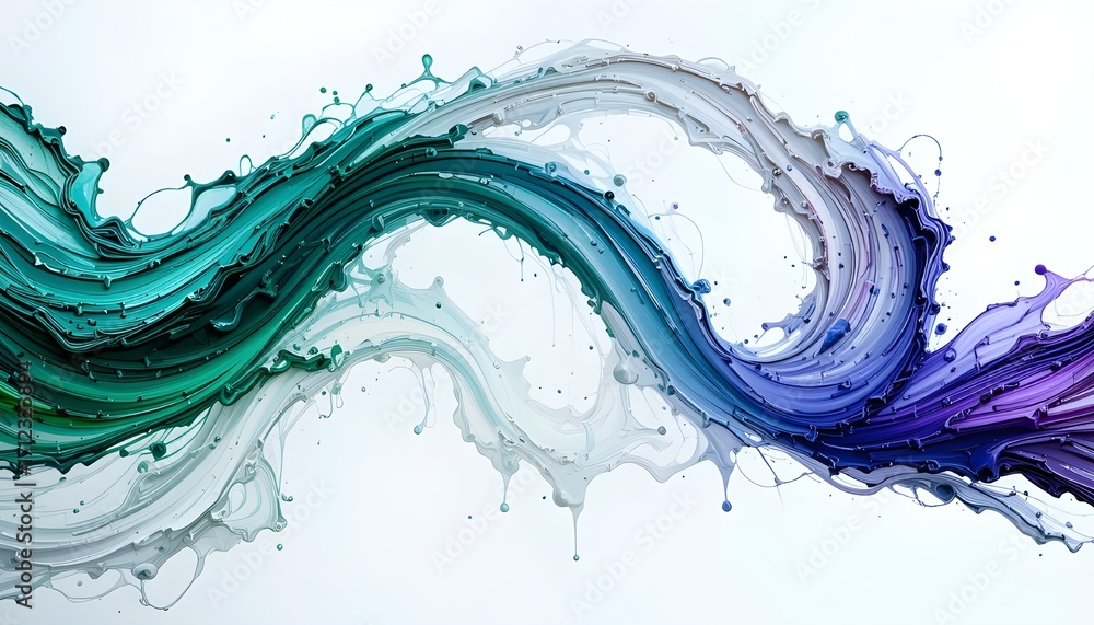Poster abstract wave of flowing liquid with vibrant colors isolated on white background, creating a dynamic