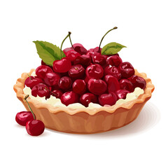 Cherry Pie, 2D flat vector illustration in icon style, isolated on a white background