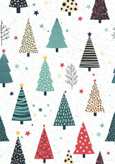A charming collection of festive trees adorned with delightful patterns and stars perfect for holiday designs.