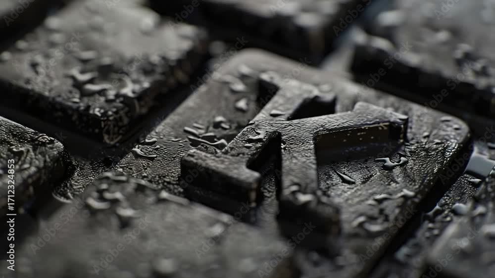 Poster a close-up shot of a keyboard with water droplets on the keys, suitable for use in illustrations abo