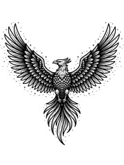 Obraz premium Majestic Phoenix A Black and White Illustration of a Mythical Bird