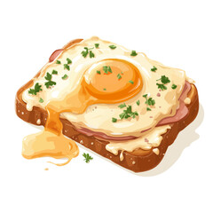 Flat 2D Croque Madame vector illustration, icon graphic on white background